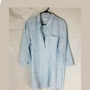 J Jill Love Linen Blue White Striped Tunic